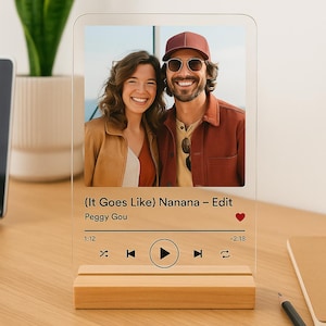 Personalisierte Acryl-Song-Plakette mit Foto | Personalisierte Musiktafel mit Holzständer | Hochzeitstag, Paar Geschenk, Valentinstag
