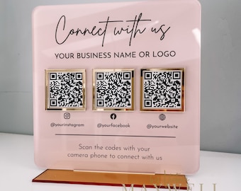 Multi QR Code Entreprise Instagram Facebook Social Media Sign | enseigne de salon | signe beauté | Coiffeurs Esthéticienne Sign