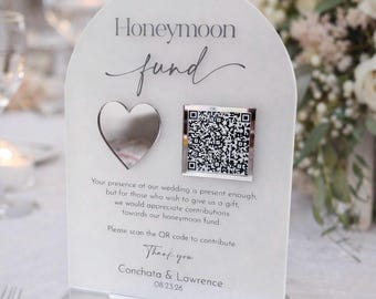 Honeymoon Fund QR code Wedding Acrylic Sign Arch Shape