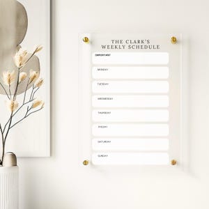 Personalised Acrylic Family Planner | Dry Wipe Wall Organiser | Kitchen Calendar Signage l Reuseable Organization Chart