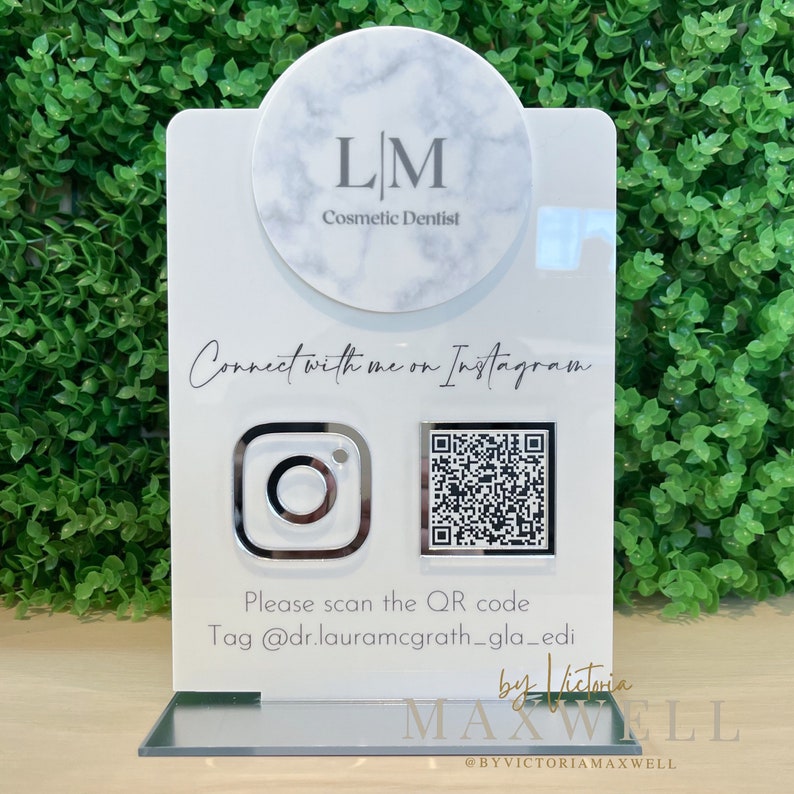 Personalised Social Media Acrylic Sign Stand with Business Logo | Salon Sign | Beauty Sign | Beautician Sign QR Code | Social Network Plaque image 8