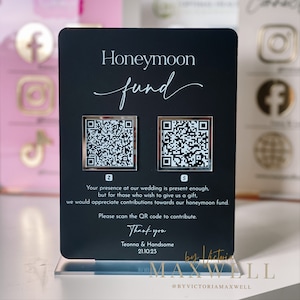 Honeymoon Fund QR-Code Hochzeit Acrylschild | Hochzeitstischdekorationen | Hochzeitswunschfonds | Hochzeitsgeschenk