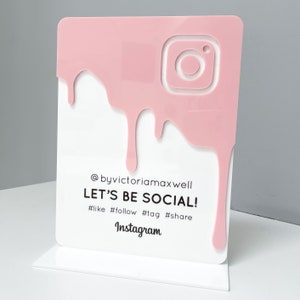 Business Social Media Sign Drip Instagram Salon Sign Beautician Sign Small Business Sign Custom Acrylic Sign QR Plaque Wedding image 1