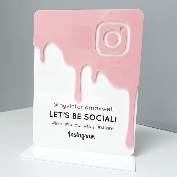 Business Social Media Sign Drip Instagram | Salon Sign | Beautician Sign | Small Business Sign | Custom Acrylic Sign | QR Plaque | Wedding