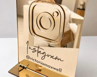 Deluxe Gold Mirror Business Social Media Sign | Salon Sign | Beauty Sign | Instagram Plaque