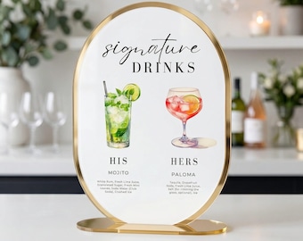 Personalised Signature Drinks Wedding Sign, Acrylic Drinks Menu Sign, His & Hers Cocktail Bar Sign, Custom Wedding Bar Decor