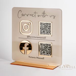 Multi QR Code Business Instagram Facebook Social Media Sign | Salon Sign | QR Code Sign Tabletop Plaque