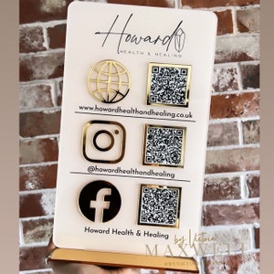 Dreifach Symbol und QR Code Ständer Instagram Business Social Media Schild | Salon Zeichen | QR-Code Schild Marketing-Zeichen