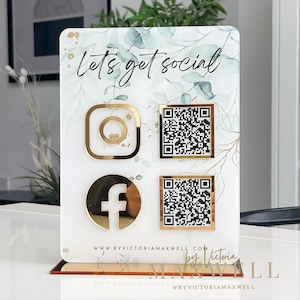 Double QR Code Business Instagram Facebook Social Media Sign | Salon Sign | Beauty Sign QR Code Sign