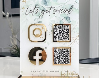 Double QR Code Business Instagram Facebook Social Media Sign | Salon Sign | Beauty Sign QR Code Sign