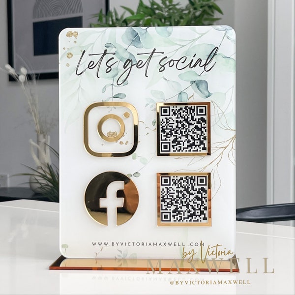Double QR Code Business Instagram Facebook Social Media Sign | Salon Sign | Beauty Sign QR Code Sign