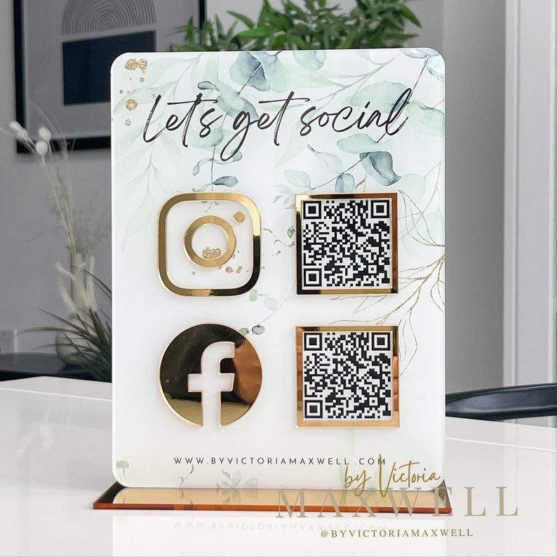 Double QR Code Entreprise Instagram Facebook Social Media Sign enseigne de salon Signe de code QR de beauté image 4