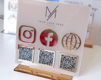 3 QR Code Business Instagram Facebook Social Media Sign | Salon Sign | QR Code Sign Tabletop Plaque
