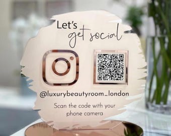 Custom Circular Acrylic QR Code Sign | Social Media Salon Sign | Beauty Business Counter Display | Hairdresser or Beautician Reception Sign