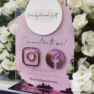 Personalised Social Media Acrylic Sign Stand with Business Logo | Salon Sign | Beauty Sign | Beautician Sign QR Code | Social Network Plaque image 7