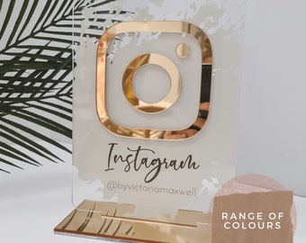 Custom Acrylic Instagram Sign for Business Reception - Social Media Display Plaque with Icon - Personalized Desk Advertising - Custom