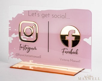 Custom Social Media Acrylic Sign for Beauty Salons, Small Businesses | Reception Desk Plaque, Personalized Name Sign