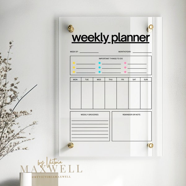 A3 Personal Weekly Planner | Recyclable Acrylic Reusable Wipeable Organization Calendar | + Free Marker Pen