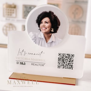 Placa de mesa de cartão de visita personalizada, placa de corretor de imóveis, cartão de contato digital, placa de acrílico personalizada, QR de mídia social, marca para pequenas empresas