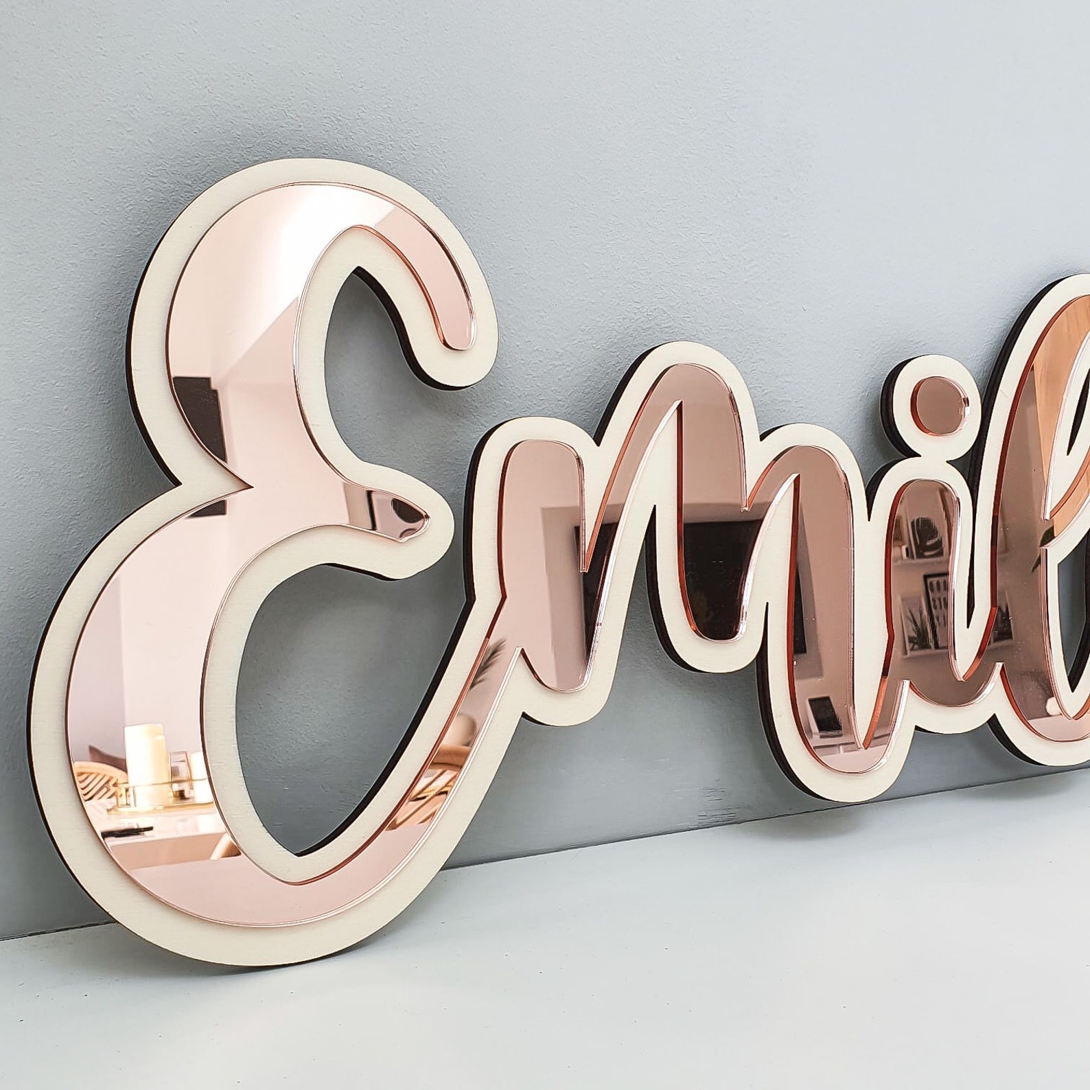 Personalised Rose Gold Mirror Name Gold Mirror Letters Etsy