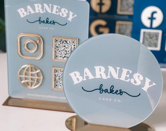 Acrylic Business Logo Sign Bundle, Social Media QR Plaque, Salon Signage : 1 x QR Code Social Media Sign + Matching Logo Sign
