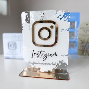 Custom Acrylic Instagram Sign for Business Reception - Social Media Display Plaque with Icon - Personalized Desk Advertising - Custom