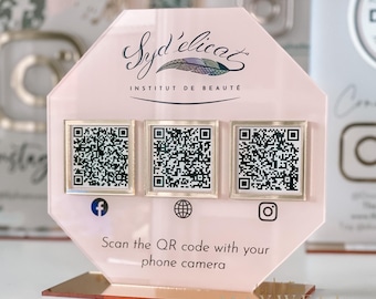 3 QR Code Business Social Media Sign | enseigne de salon | signe beauté | Panneau QR Code | Avis ou paiements