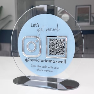 Acrylic Business Social Media QR Code Sign | Instagram Sign | Business Marketing Salon MUA