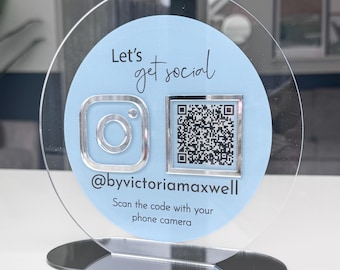 Acrylic Business Social Media QR Code Sign | Instagram Sign | Business Marketing Salon MUA