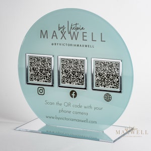 Personalised Circle QR Code Sign Connect with us Social Media Stand