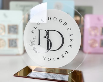 Round Logo Desktop Business Sign Plaque | Desk Name Plate | Reception Desk Sign