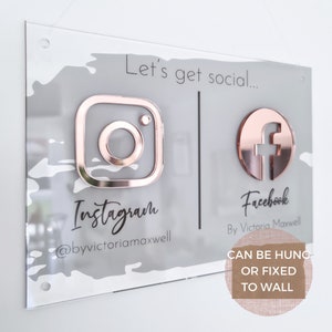 Custom Wall Mounted Social Media Acrylic Sign for Small Business | Instagram Lashtek Salon | Beauty Spa Facebook Plaque | Dentist Surgery QR