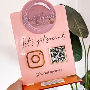 Personalised Social Media Acrylic Sign Stand with Business Logo | Salon Sign | Beauty Sign | Beautician Sign QR Code | Social Network Plaque image 6