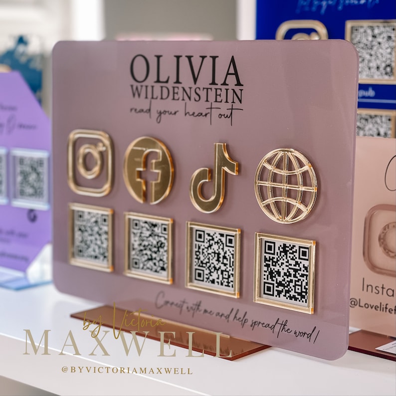 Multi QR Code Instagram Facebook Business Social Media Sign | Salon Sign | QR Code Sign image 1