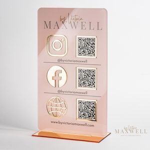 Dreifach Icon und QR Code Instagram Business Social Media Zeichen | Salon Zeichen | Schönheit Zeichen | QR-Code Schild Marketing-Zeichen