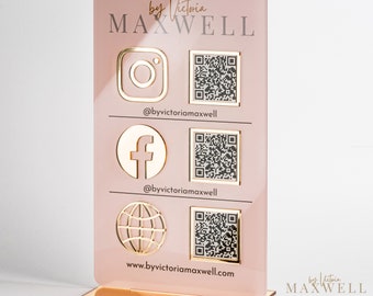 Triple Icon and QR Code Instagram Business Social Media Sign | Salon Sign | Beauty Sign | QR Code Sign Marketing Sign