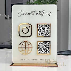 Double QR Code Business Instagram Facebook Social Media Sign | Salon Sign | Beauty QR code Sign