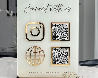 Double QR Code Entreprise Instagram Facebook Social Media Sign | enseigne de salon | Signe de code QR de beauté