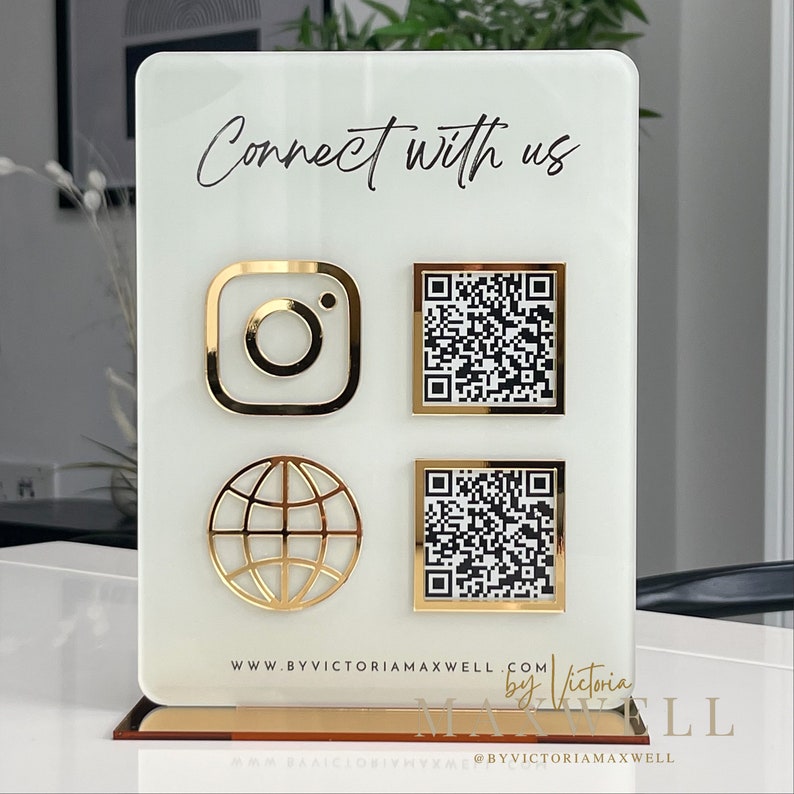 Double QR Code Entreprise Instagram Facebook Social Media Sign enseigne de salon Signe de code QR de beauté image 1