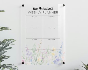 Personalisierter Acryl-Wochenplaner | Familie Wand Organizer Beschilderung l Trocken abwischbarer Organisationskalender | Mahlzeit Lebensmittel Einkaufsliste - Minimalist