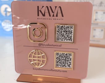 QR Code Business Instagram Facebook Social Media Sign with Logo | Salon Sign | QR Code Sign Tabletop Plaque