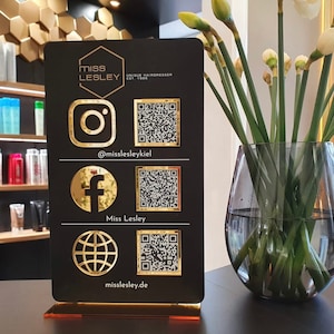 Triple Icon and QR Code Stand Instagram Business Social Media Sign | Salon Sign | QR Code Sign Marketing Sign