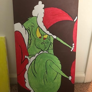 The grinch climbing down the chimney - Painting