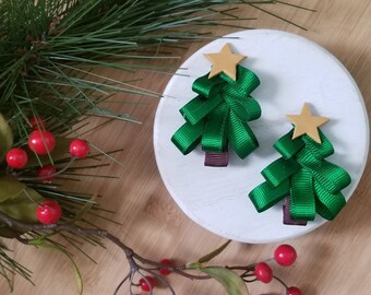 Christmas tree hair clips, christmas tree bow, christmas ribbon bow, Christmas hair bow, bow for girls, Christmas tree ribbon clip, bow