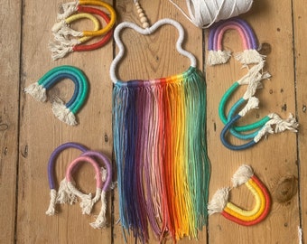 Rainbow Cloud wall hanging, cute fibre art wall decor