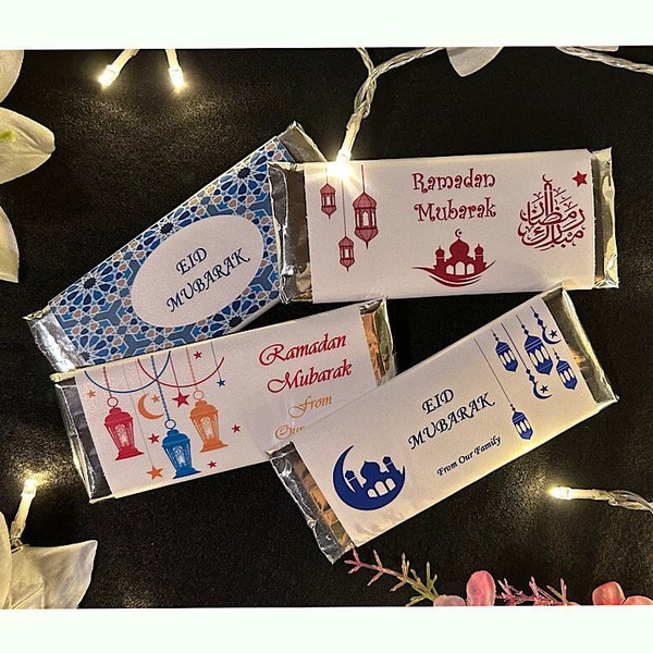 Ramadan candy bar wrappers and foils,set of 15, Eid candy bar wrappers,Personalized Islamic party favor,Eid favor