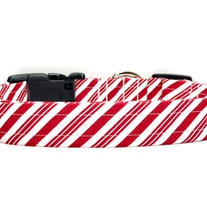 Holiday Dog Collar, Handmade, Fabric Covered Nylon Webbing Core ~ Candy Cane