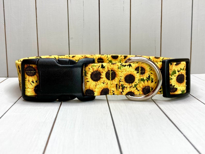 Floral Dog Collar, Handmade, Fabric Covered Nylon Webbing Core Sunflowers image 2