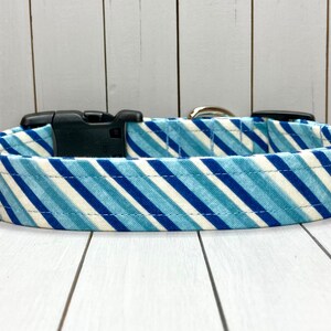 Striped Dog Collar, Handmade, Fabric Covered Nylon Webbing Core Blue Stripes image 1