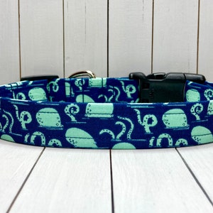 Summer Dog Collar, Handmade, Fabric Covered Nylon Webbing Core ~ Octopus